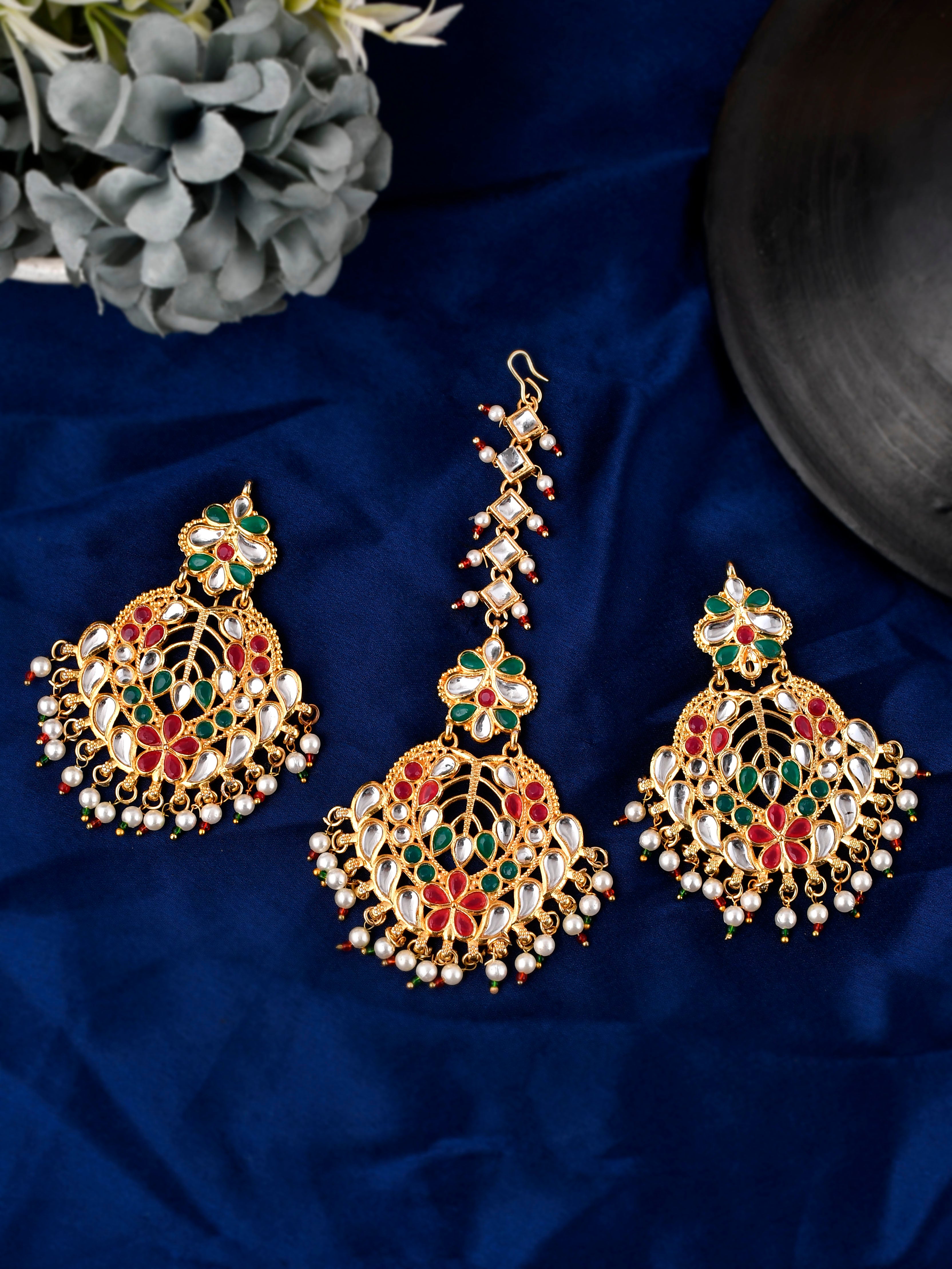 Rose Gold maang tikka and earrings set | Traditional Punjabi style Bri –  Indian Designs